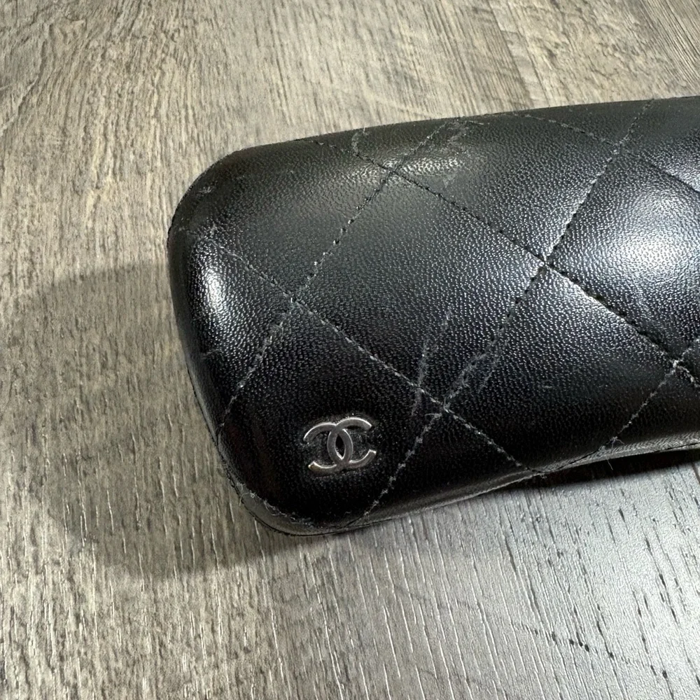 CHANEL Black Leather Quilted Eyewear Case